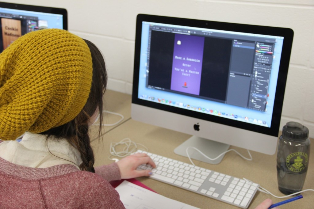 Butler Art + Design Student Bekah Pollard, working on her GameSalad design. 
