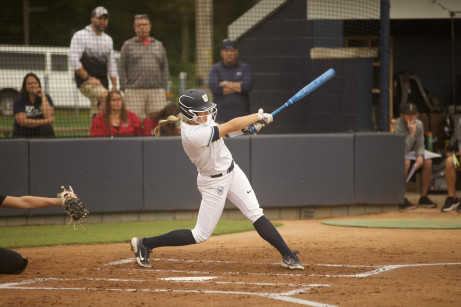 Ella White swinging during a spring game at The Butler Softball Field. 