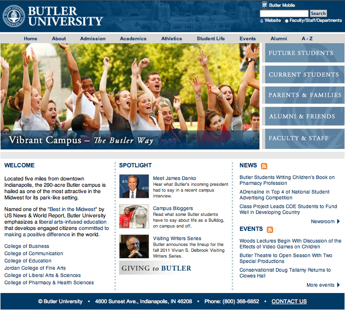 Butler.edu Homepage Screenshot