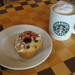 Starbucks White Mocha With Blueberry Muffin