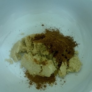 Mix brown sugar and pumpkin pie spice.  Feel free to also throw in a pinch of nutmeg or ground cloves.