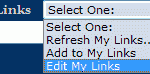 My Links dropdown showing the refresh, add and edit options