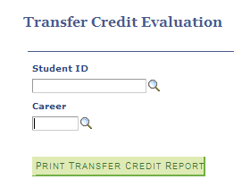 Transfer credit evaluation search screen