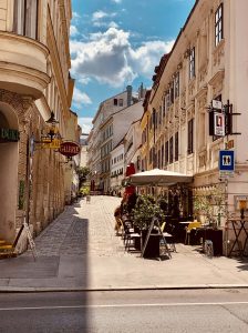 Walking street between buildings in Vienna, Austria