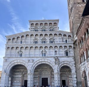 The front of the Lucca Cathedral in Lucca, Italy.